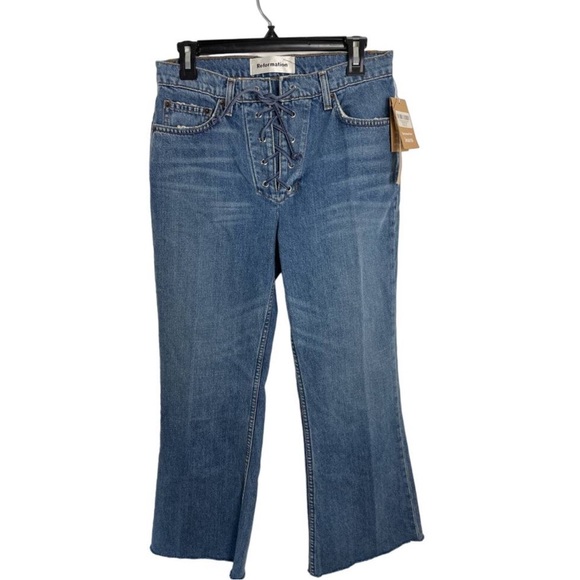NWT Reformation Mid Crop Flare with Lace Up Jeans - Picture 2 of 4